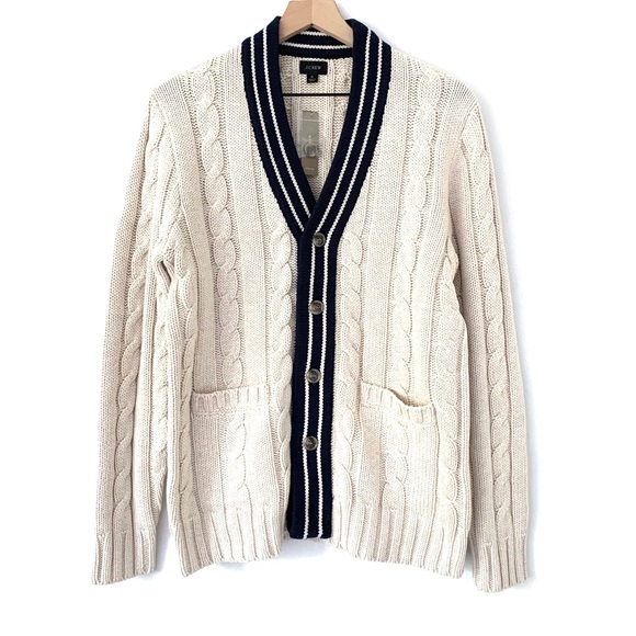 Varsity Cable-knit V-neck Cardigan Sweater - Picture 1 of 4